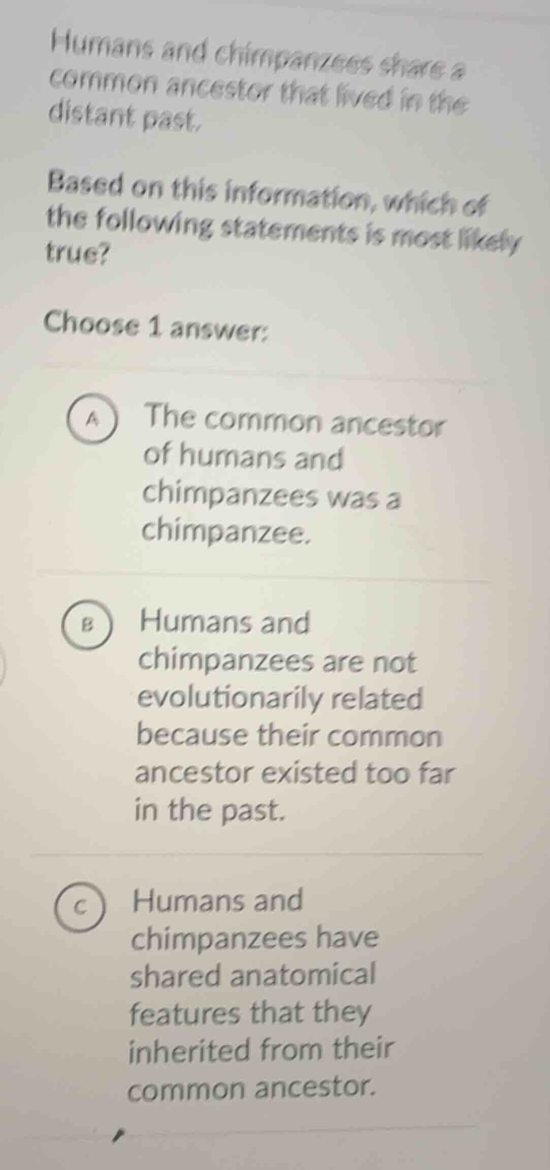 humans and chimpanzees share a common ancestor that lived in the distan…