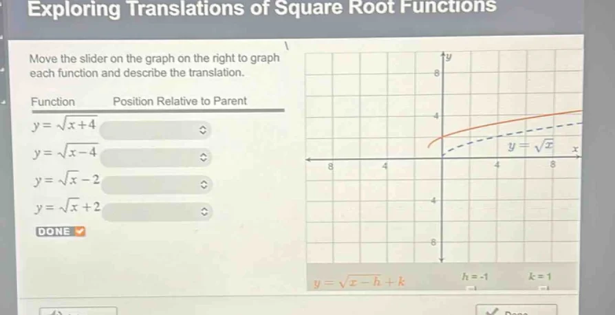 exploring translations of square root functions move the slider on the …