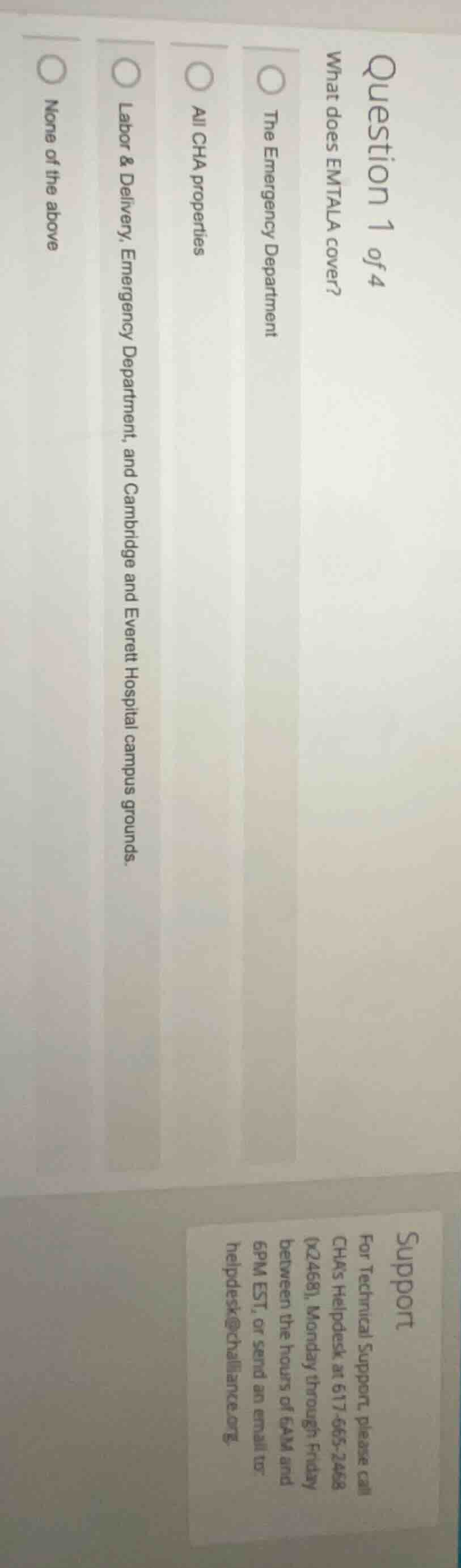 question 1 of 4 what does emtala cover? the emergency department all ch…