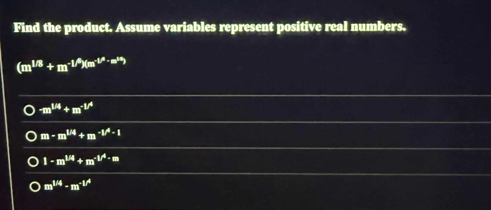 find the product. assume variables represent positive real numbers. $(m…