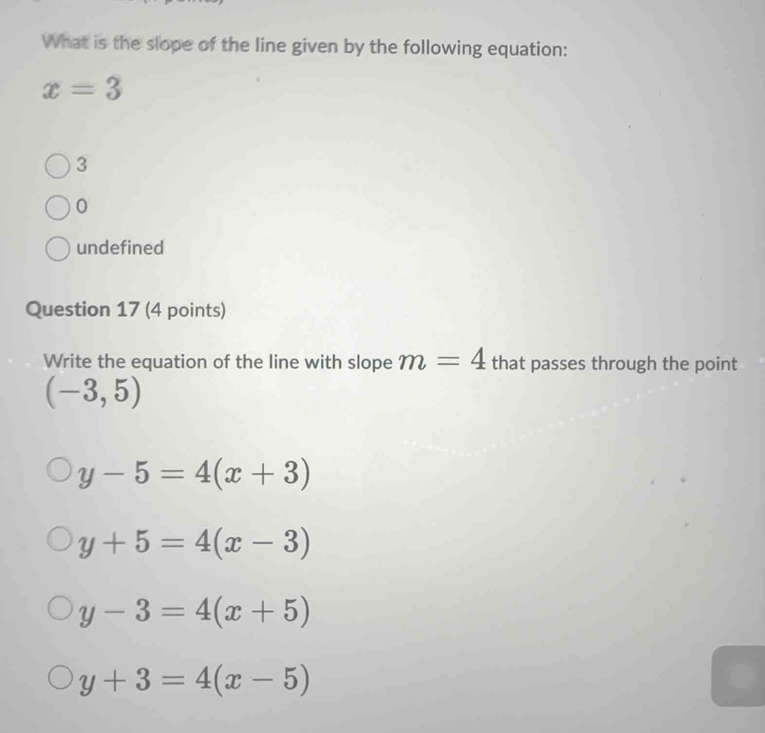what is the slope of the line given by the following equation: $x = 3$ …