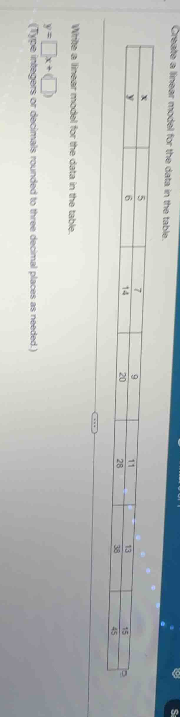 create a linear model for the data in the table. write a linear model f…