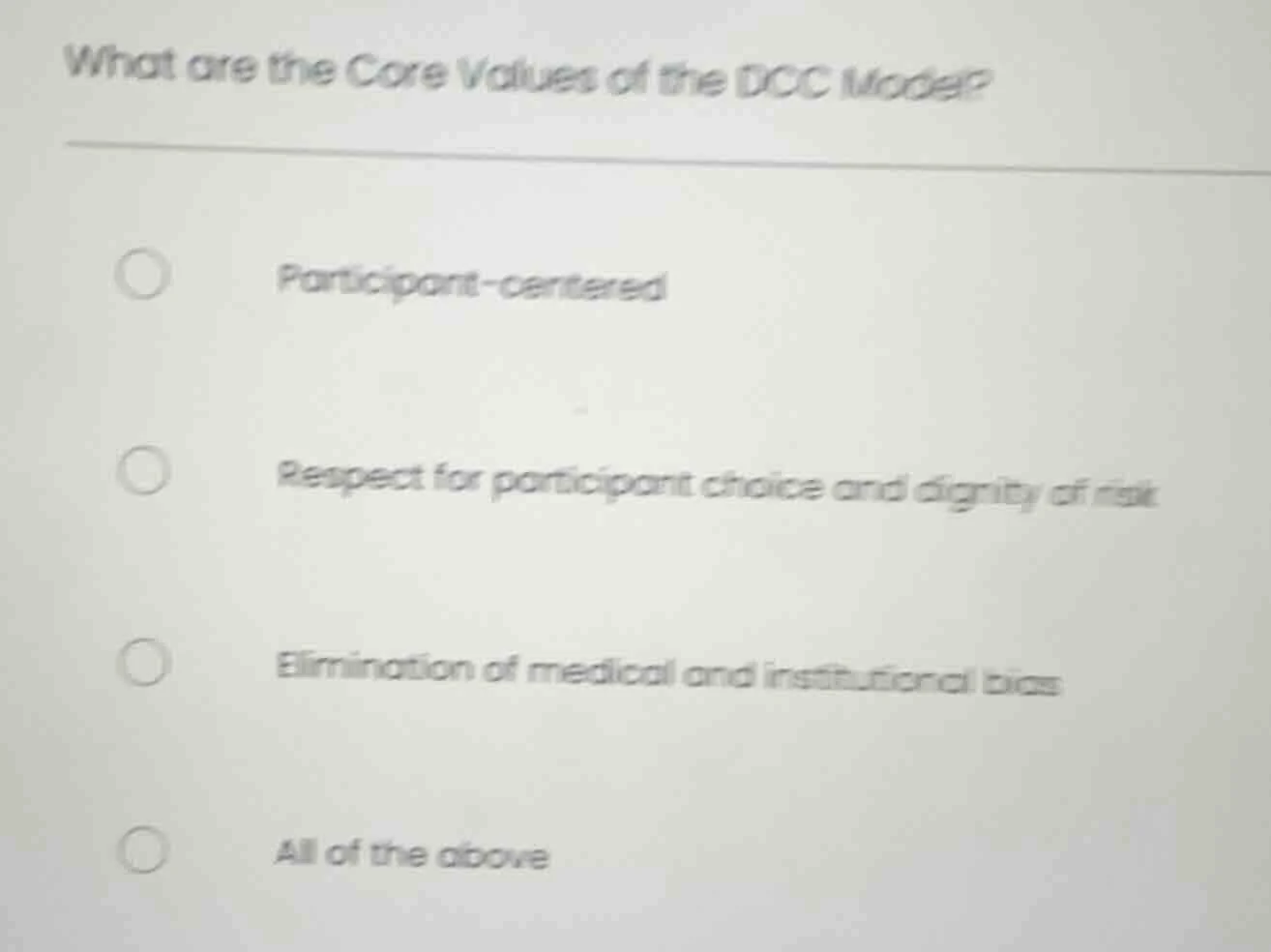 what are the core values of the dcc model? participant - centered respe…