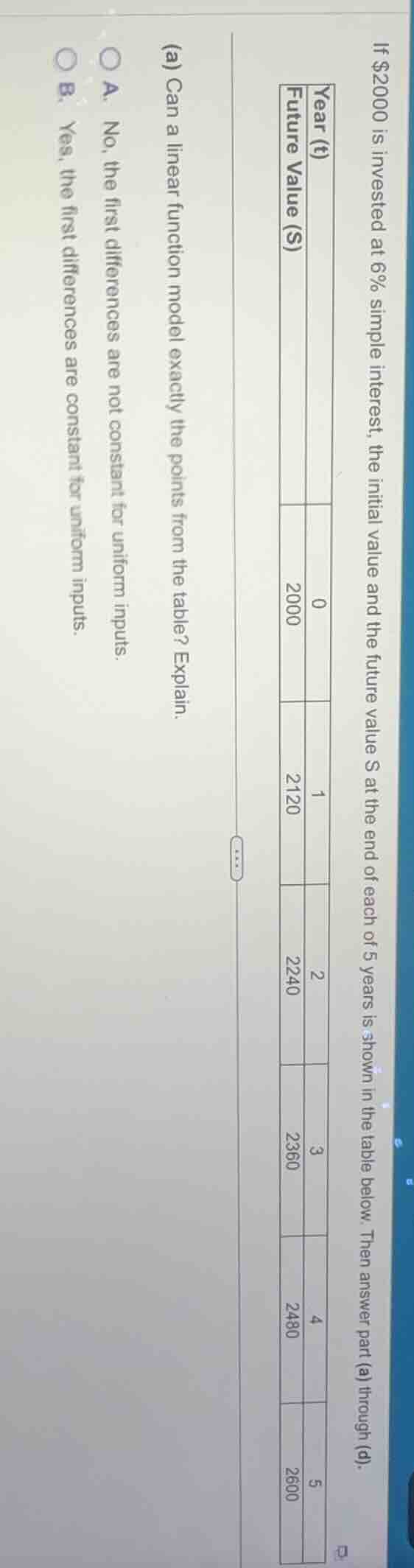 if $20000 is invested at 6% simple interest, the initial value and the …
