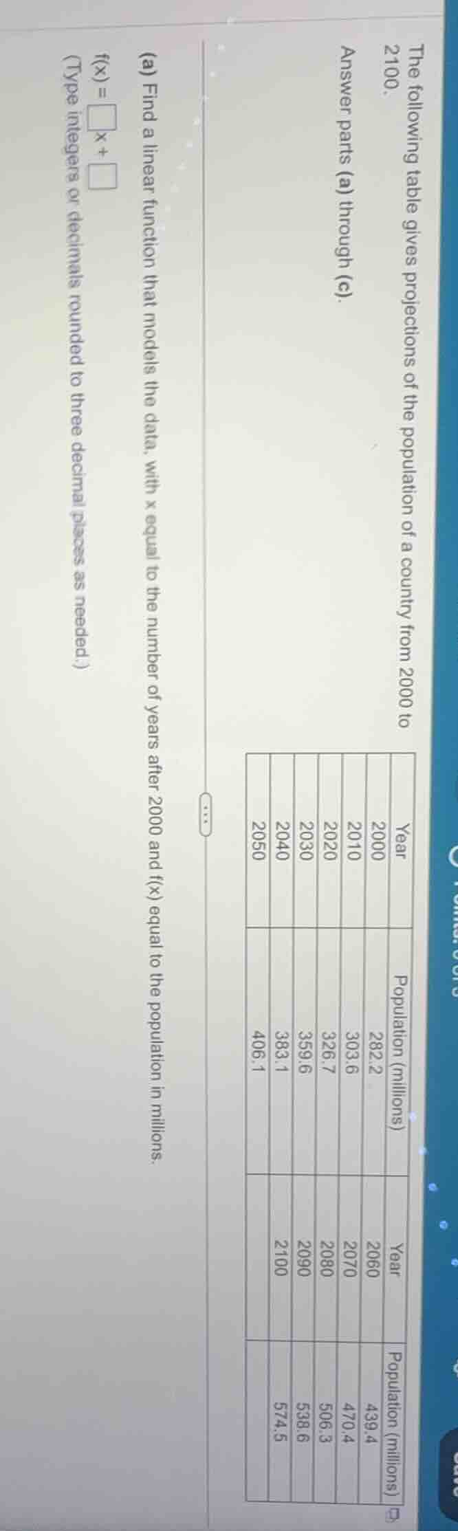 the following table gives projections of the population of a country fr…