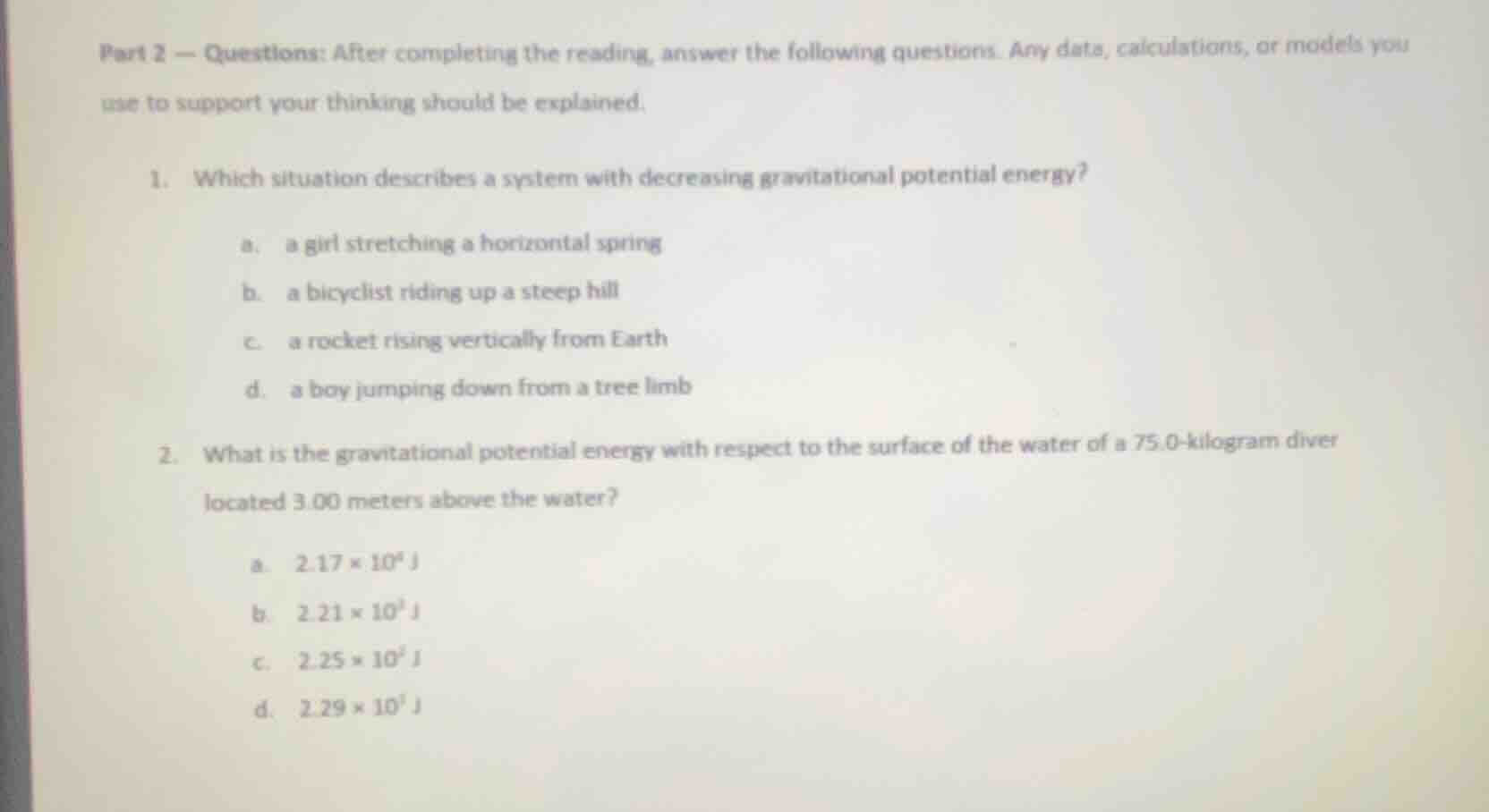 part 2 — questions: after completing the reading, answer the following …