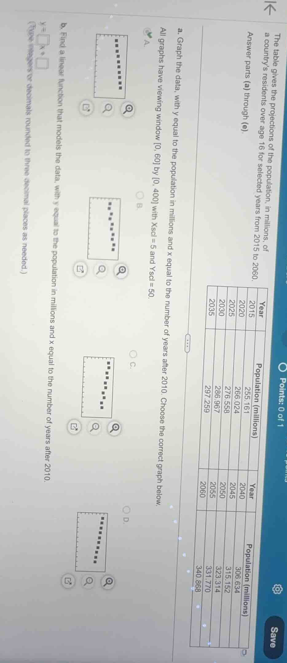 the table gives the projections of the population, in millions, of a co…