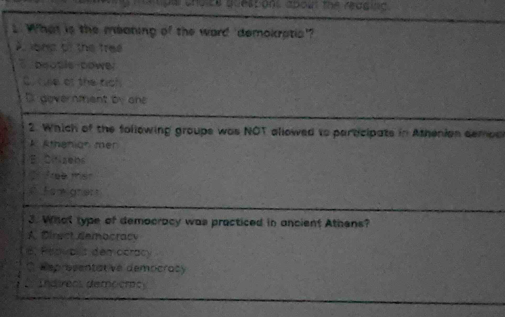 1. what is the meaning of the word demokritos? a. king of the free b. p…