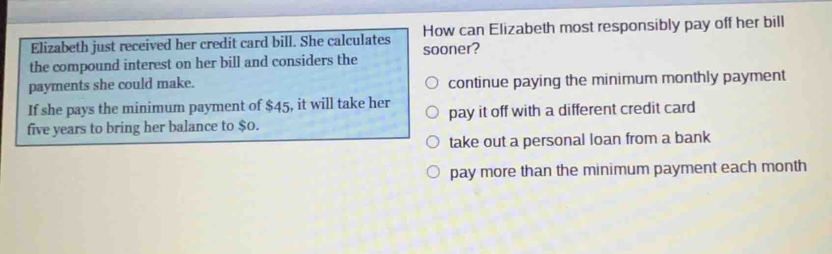 elizabeth just received her credit card bill. she calculates the compou…