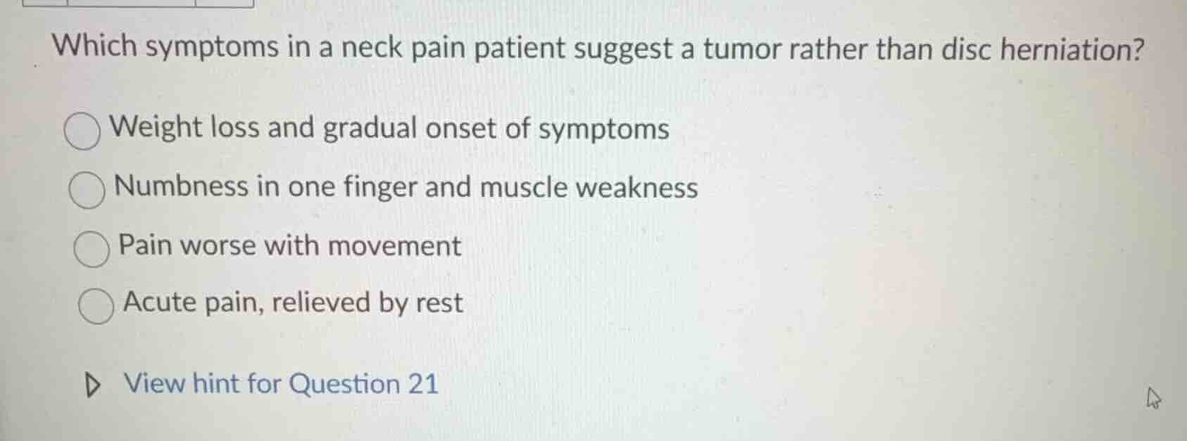 which symptoms in a neck pain patient suggest a tumor rather than disc …