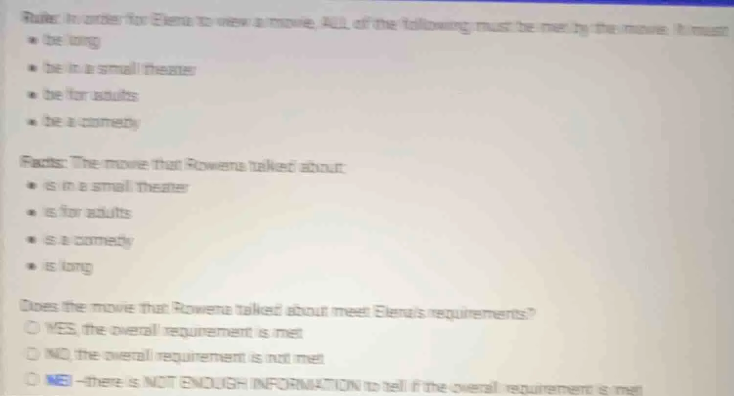 rule: in order for elena to view a movie, all of the following must be …
