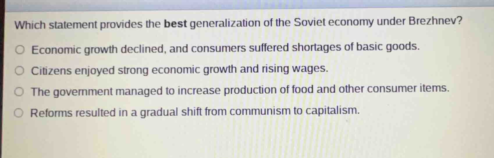 which statement provides the best generalization of the soviet economy …