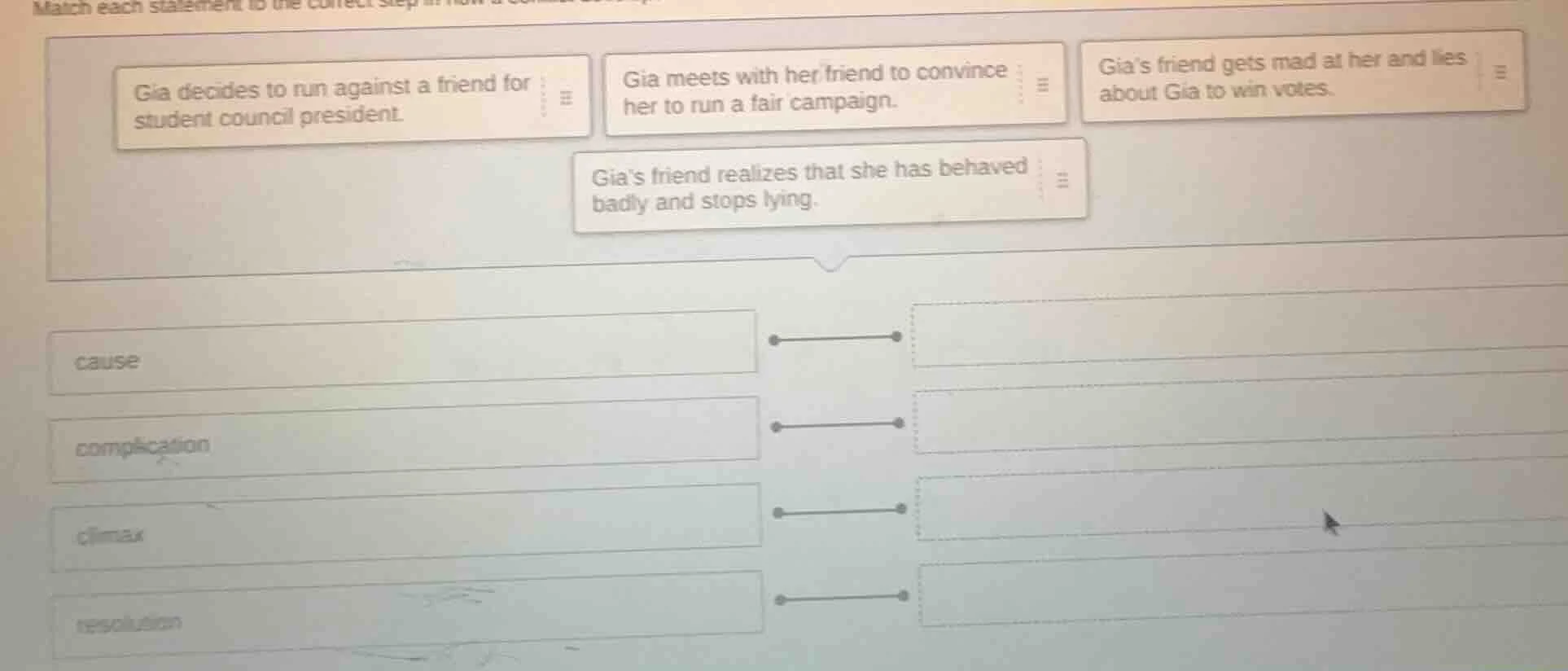 match each statement to the correct step in how a conflict develops and…