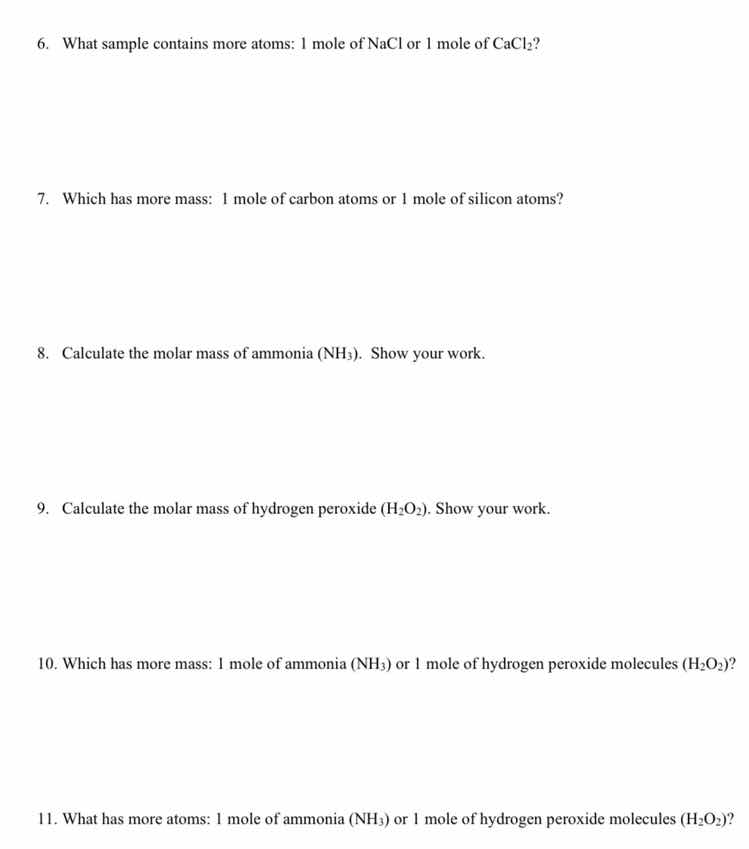 6. what sample contains more atoms: 1 mole of nacl or 1 mole of cacl₂? …