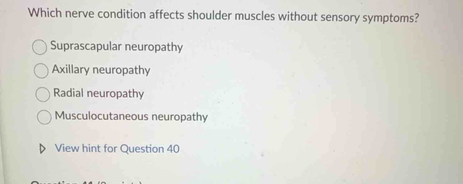 which nerve condition affects shoulder muscles without sensory symptoms…