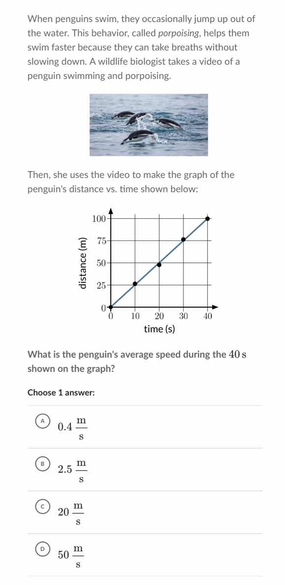 when penguins swim, they occasionally jump up out of the water. this be…