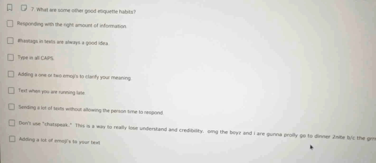 7. what are some other good etiquette habits? responding with the right…
