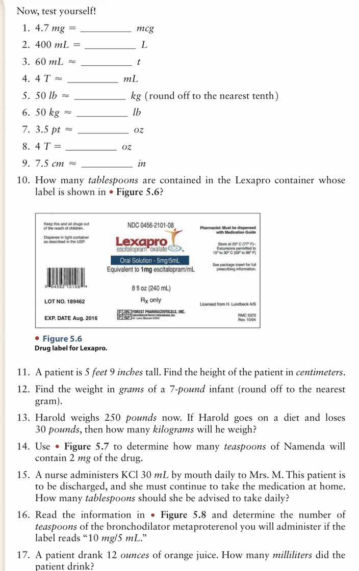 now, test yourself! 1. $4.7\\ mg = \\underline{quadquad}\\ mcg$ 2. $400…