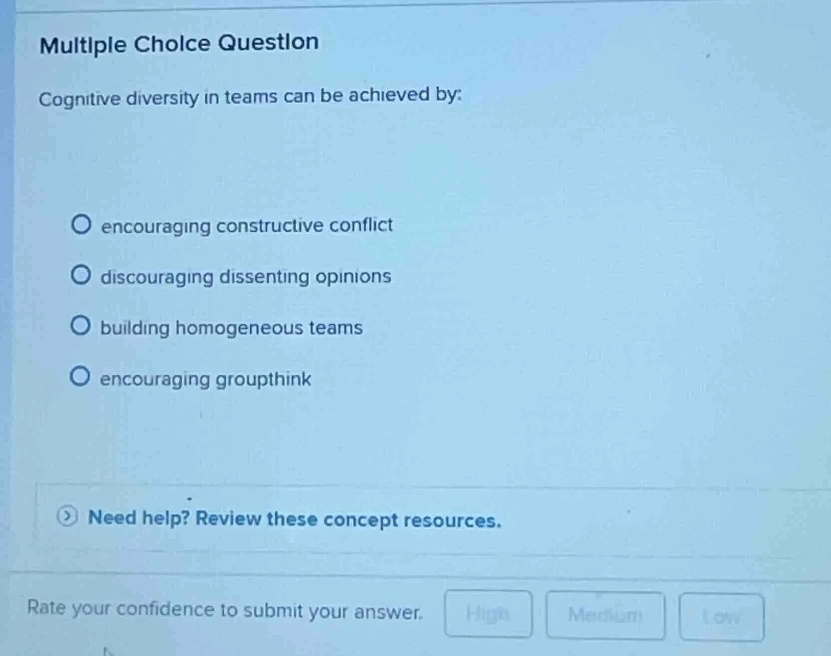 multiple choice question cognitive diversity in teams can be achieved b…