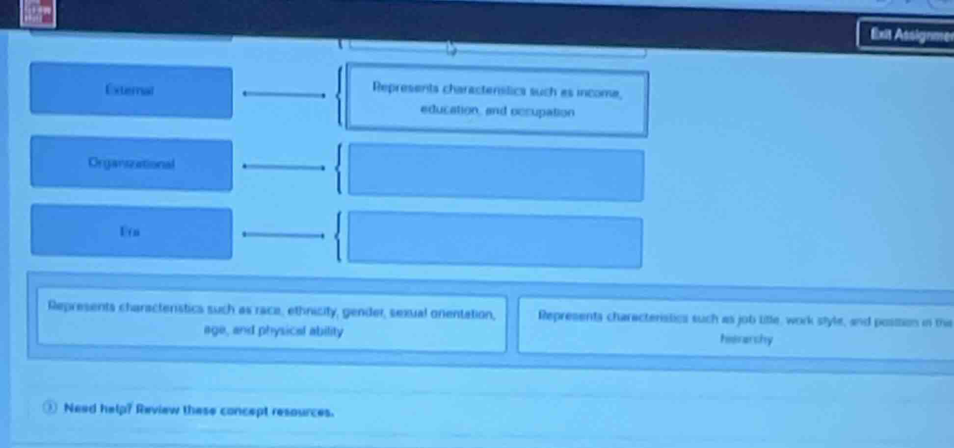 external → represents characteristics such as income, education, and oc…