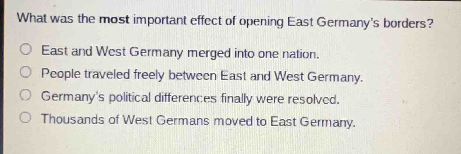 what was the most important effect of opening east germany’s borders? e…