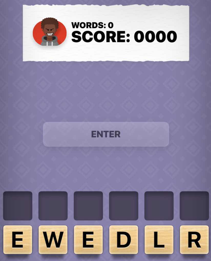 words: 0 score: 0000 enter e w e d l r