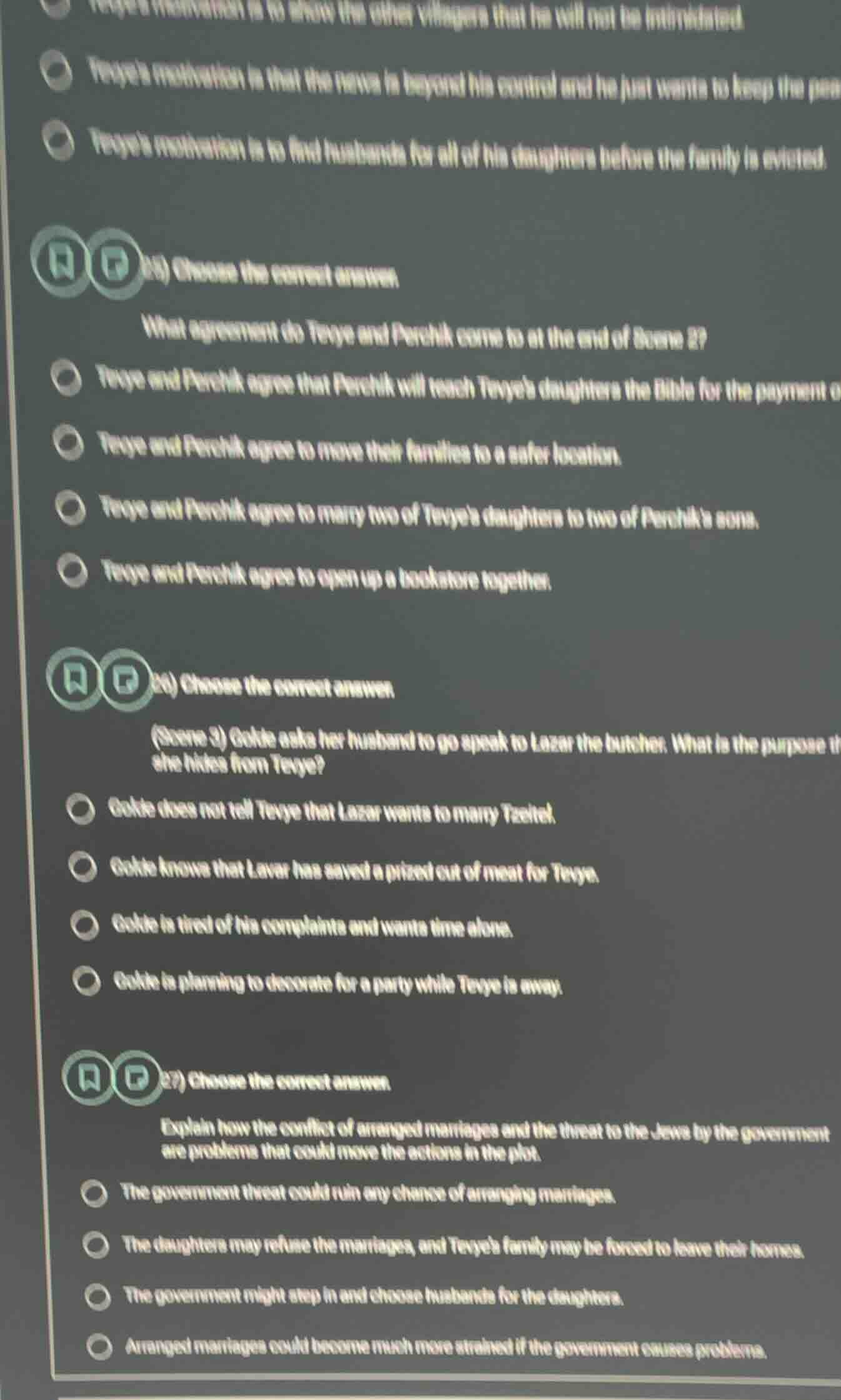 1) choose the correct answer what agreement do tevye and perchik come t…