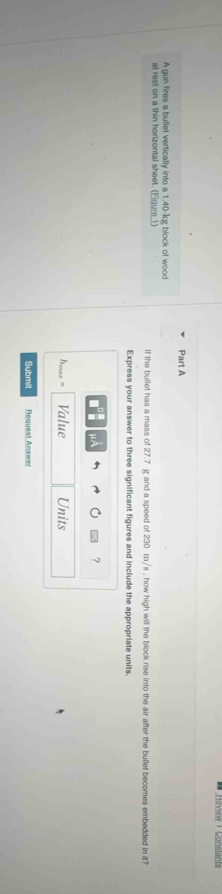 a gun fires a bullet vertically into a 1.40-kg block of wood at rest on…