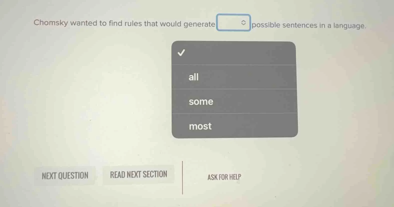 chomsky wanted to find rules that would generate possible sentences in …