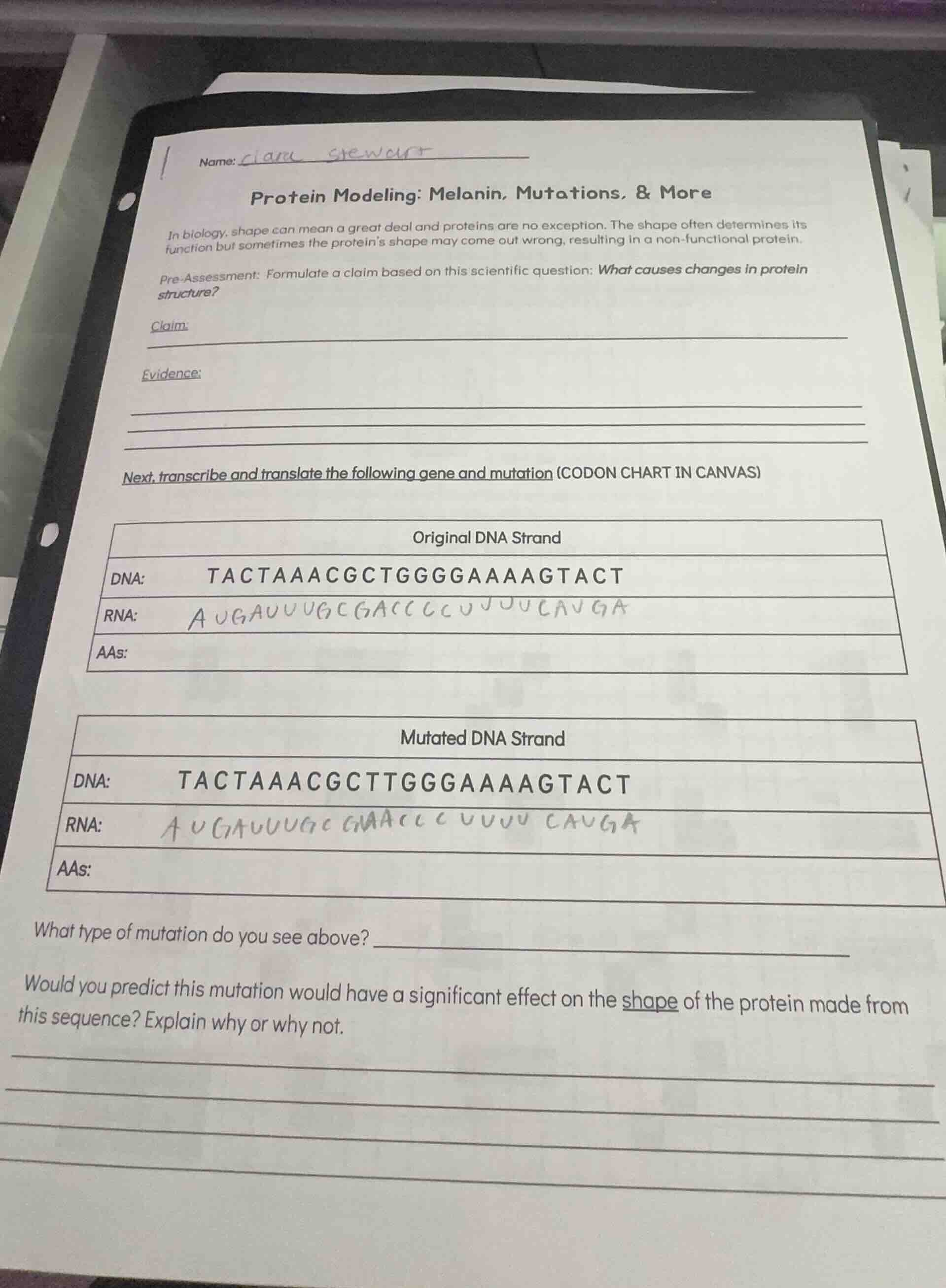 name: clare stewart protein modeling: melanin, mutations, & more in bio…