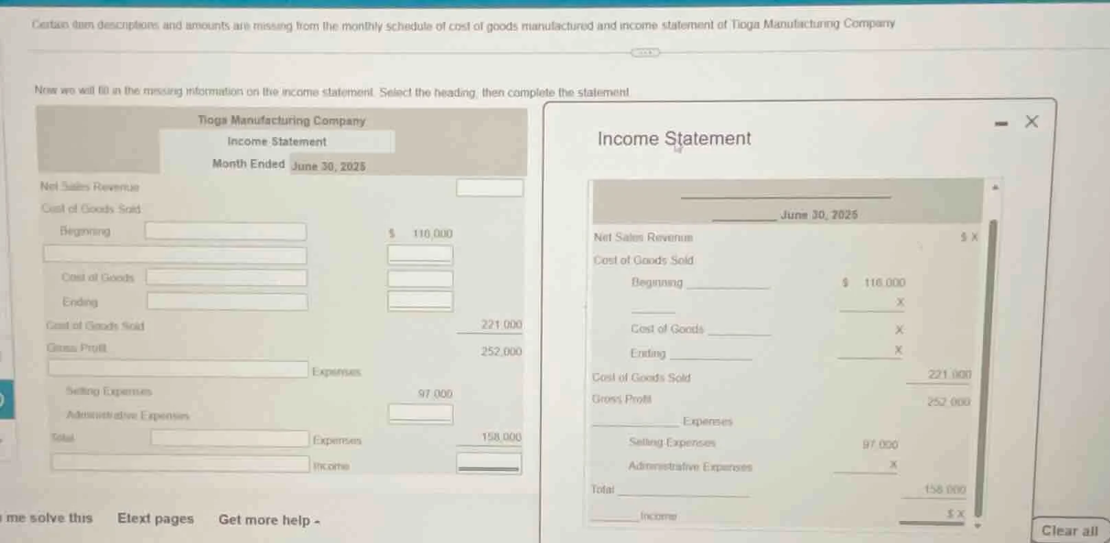 certain item descriptions and amounts are missing from the monthly sche…