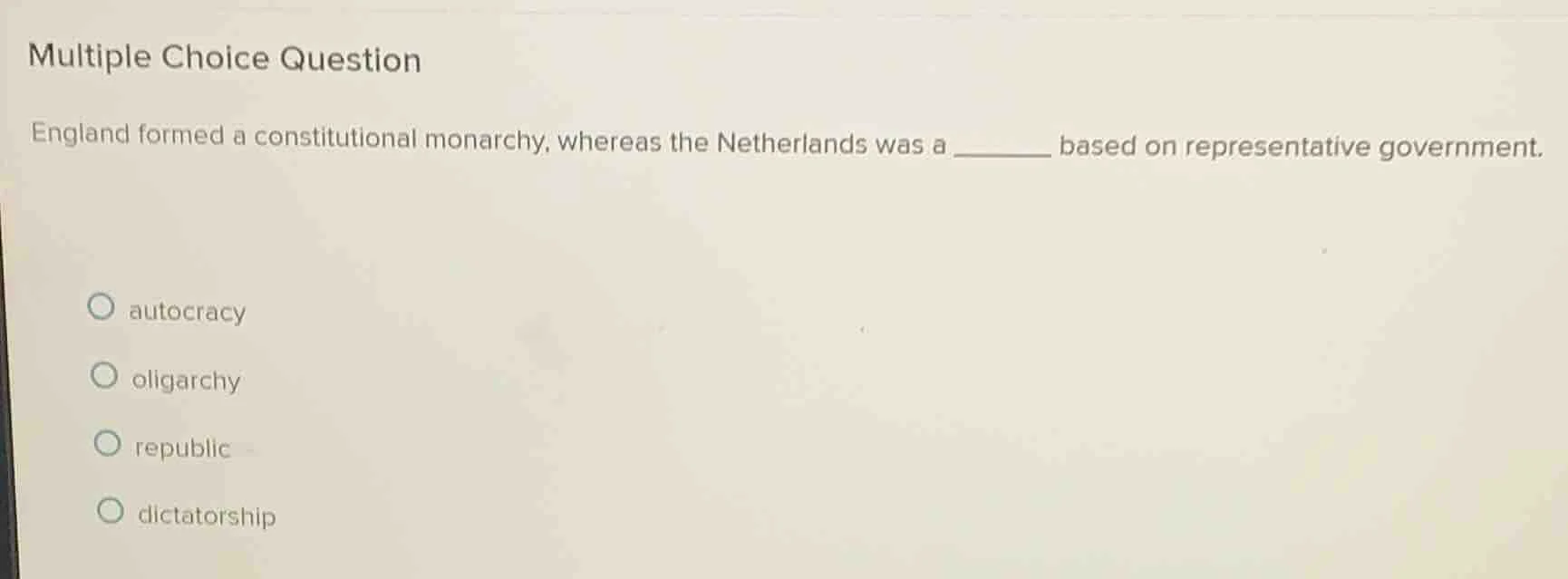 multiple choice question england formed a constitutional monarchy, wher…