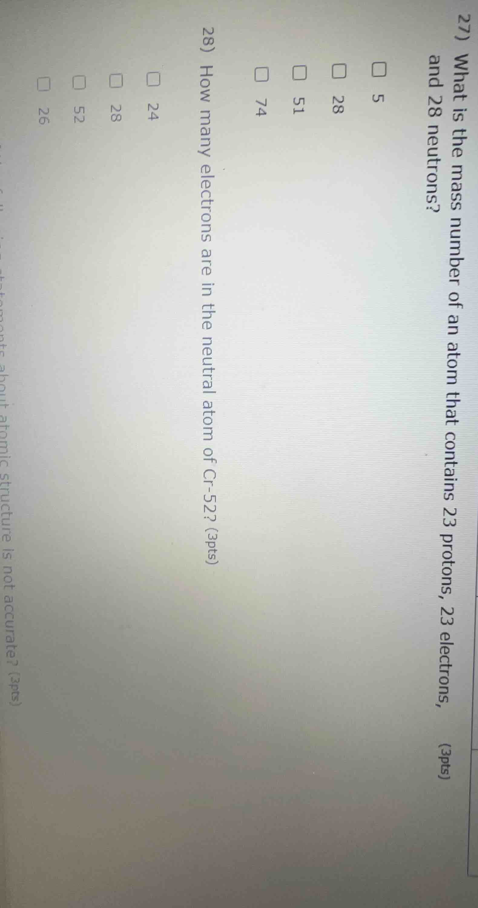 27) what is the mass number of an atom that contains 23 protons, 23 ele…