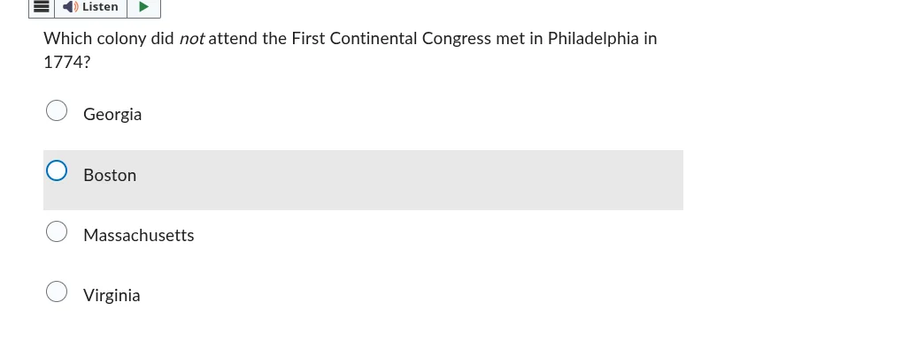 which colony did not attend the first continental congress met in phila…