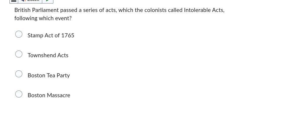 british parliament passed a series of acts, which the colonists called …