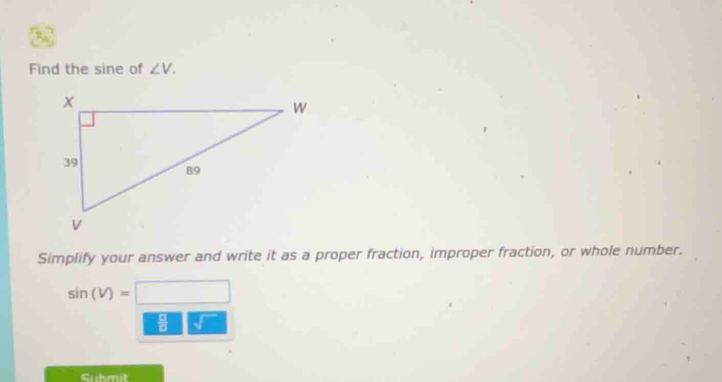 find the sine of $\\angle v$. simplify your answer and write it as a pr…