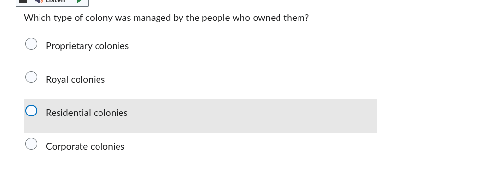 which type of colony was managed by the people who owned them? propriet…
