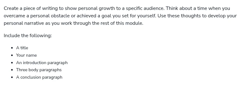 create a piece of writing to show personal growth to a specific audienc…