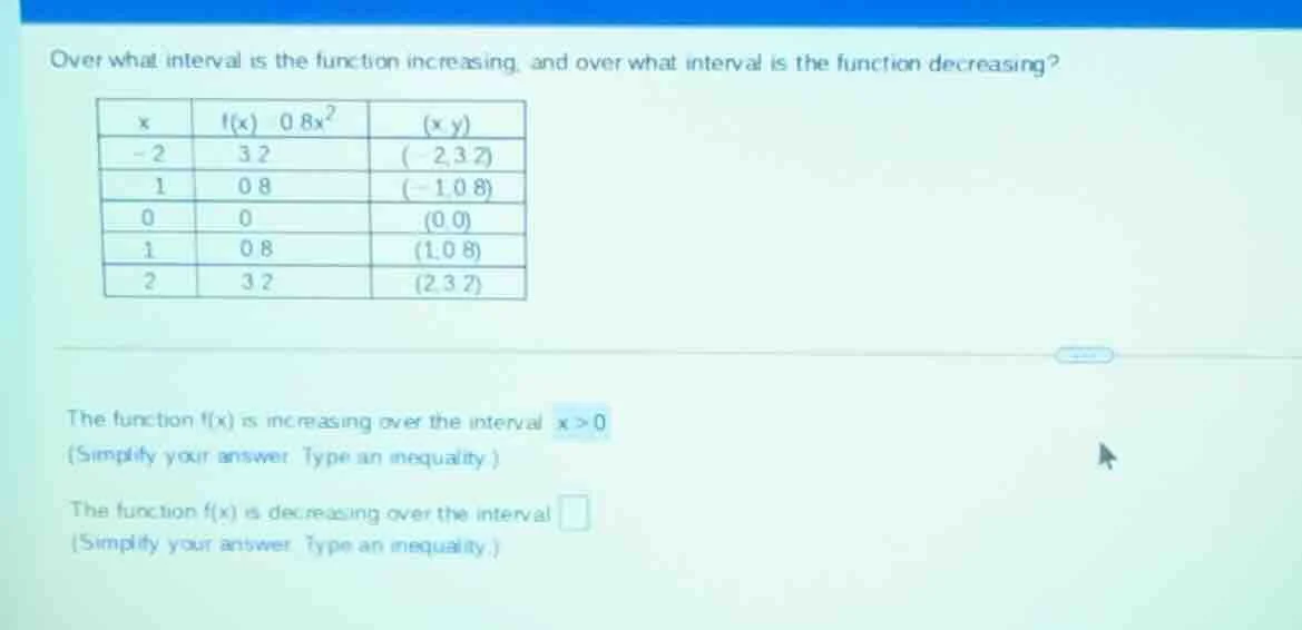 over what interval is the function increasing, and over what interval i…