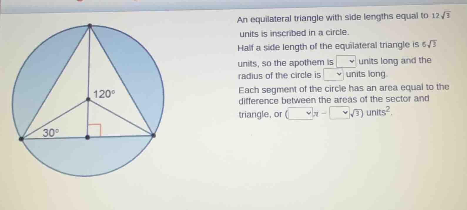 an equilateral triangle with side lengths equal to $12\\sqrt{3}$ units …