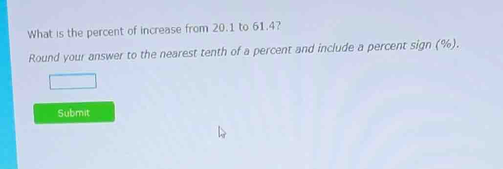 what is the percent of increase from 20.1 to 61.4? round your answer to…