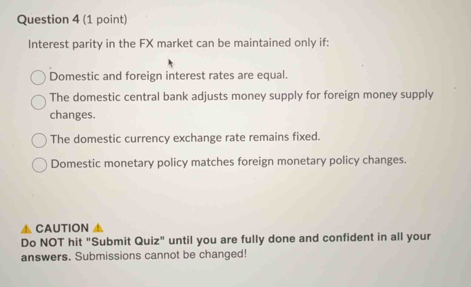 question 4 (1 point) interest parity in the fx market can be maintained…