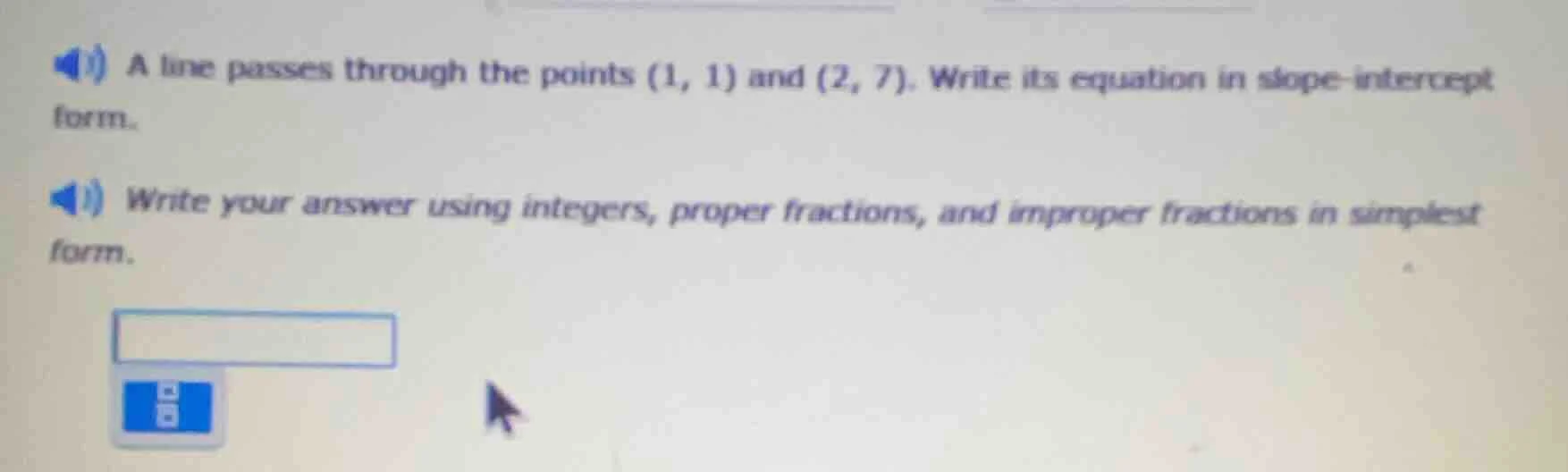 a line passes through the points (1, 1) and (2, 7). write its equation …