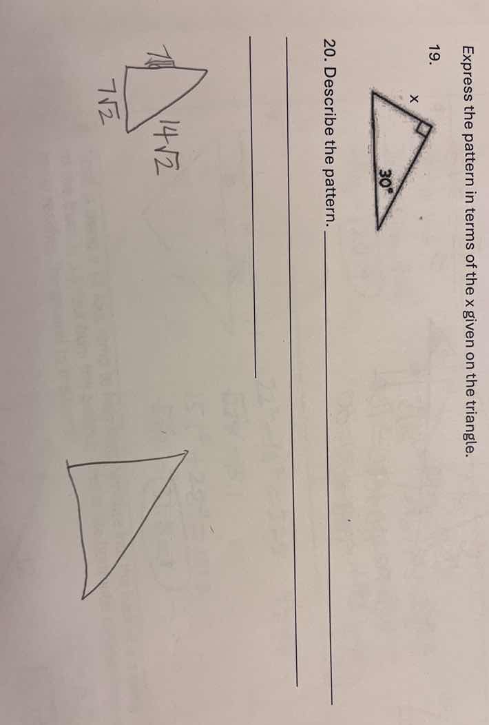 19. express the pattern in terms of the x given on the triangle. 20. de…