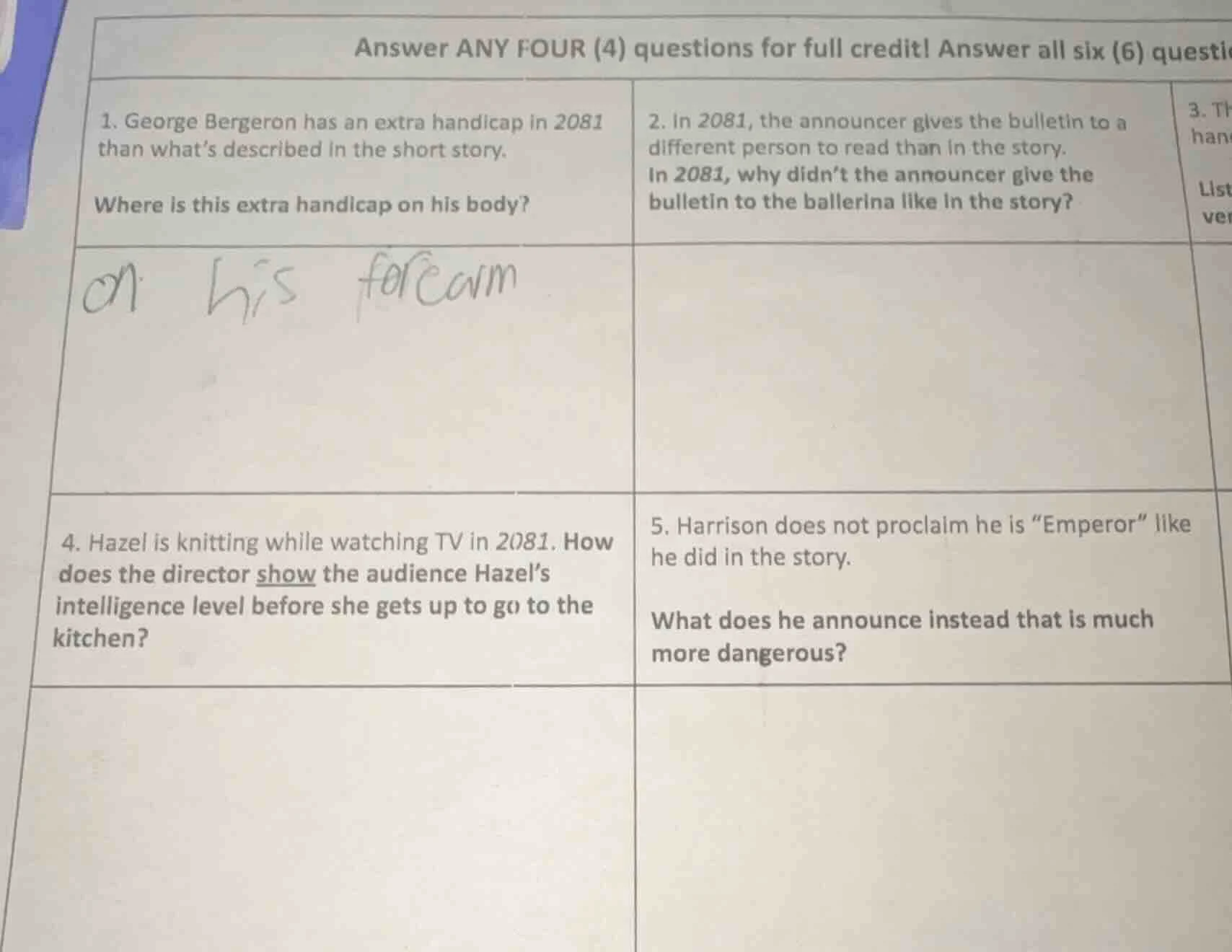 answer any four (4) questions for full credit! answer all six (6) quest…