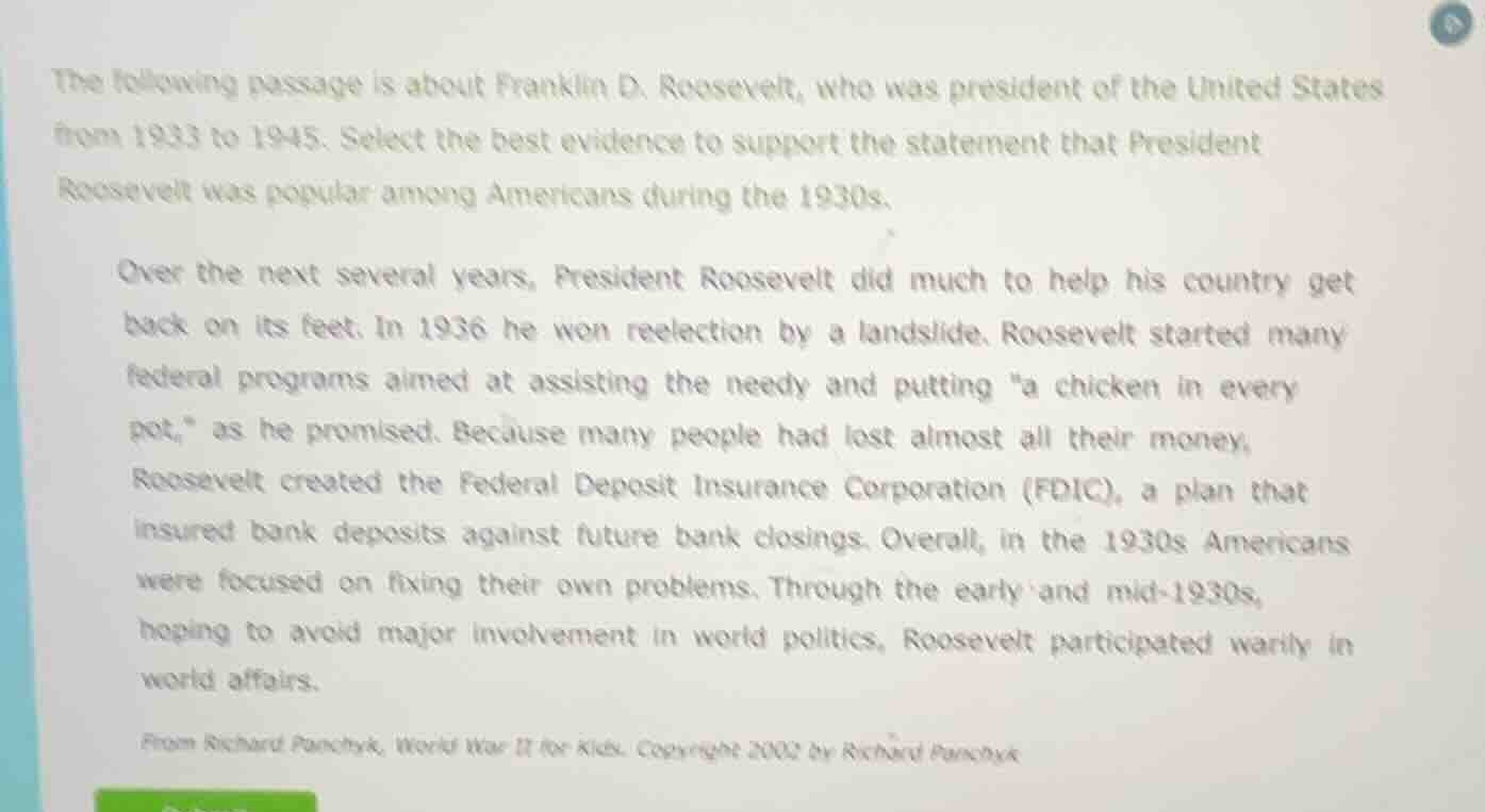 the following passage is about franklin d. roosevelt, who was president…