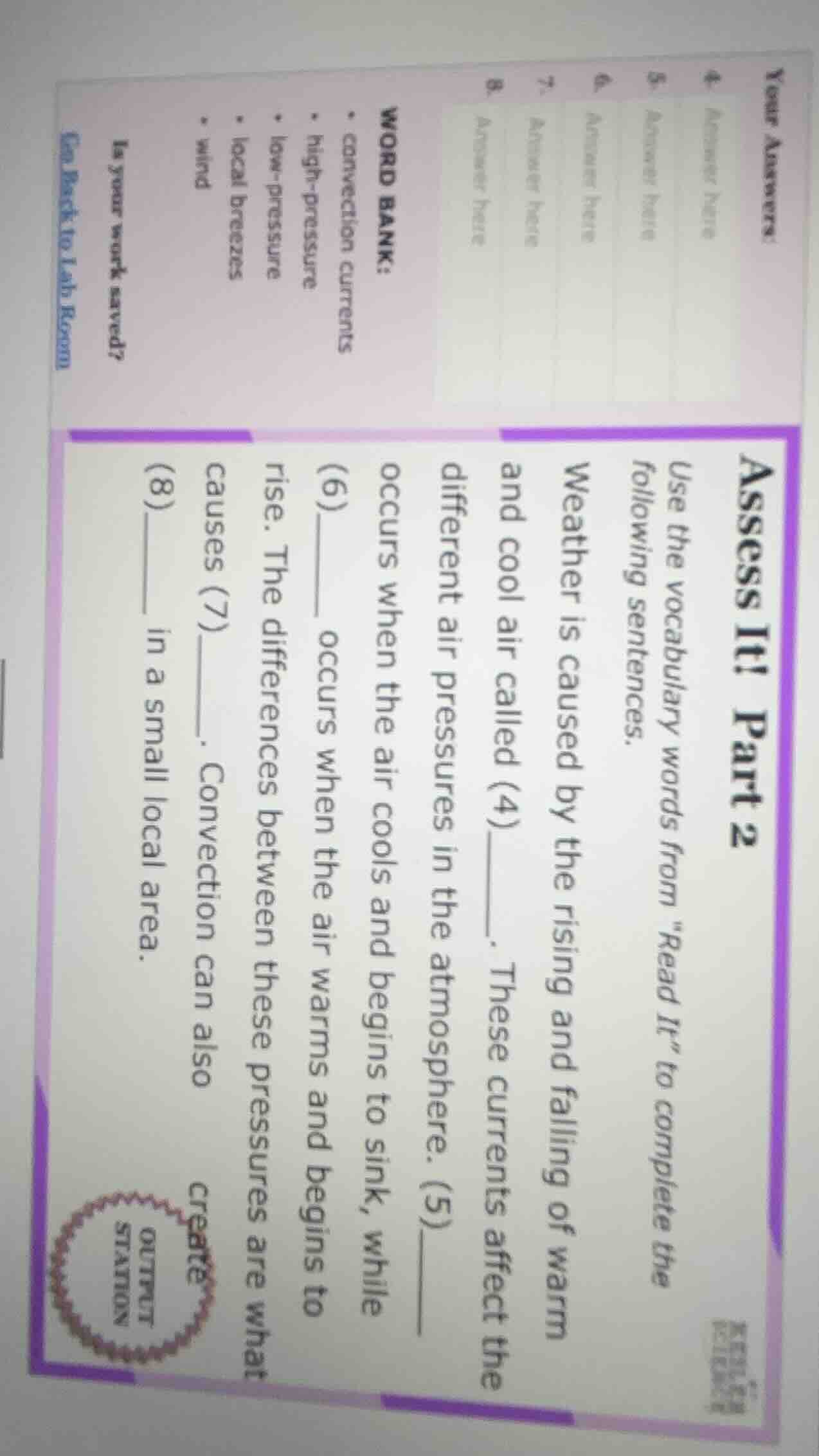 assess it! part 2 use the vocabulary words from ead it\ to complete the…