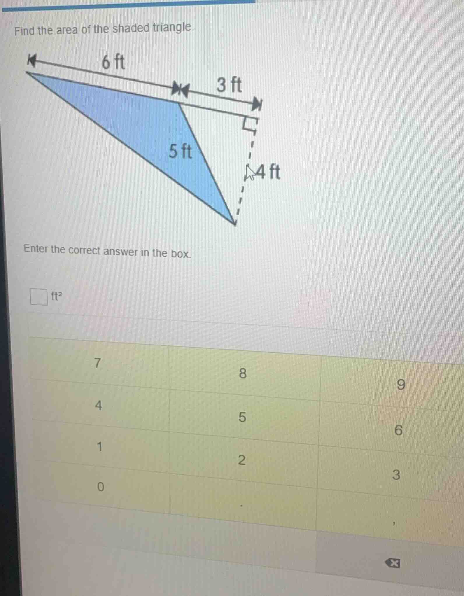 find the area of the shaded triangle. enter the correct answer in the b…