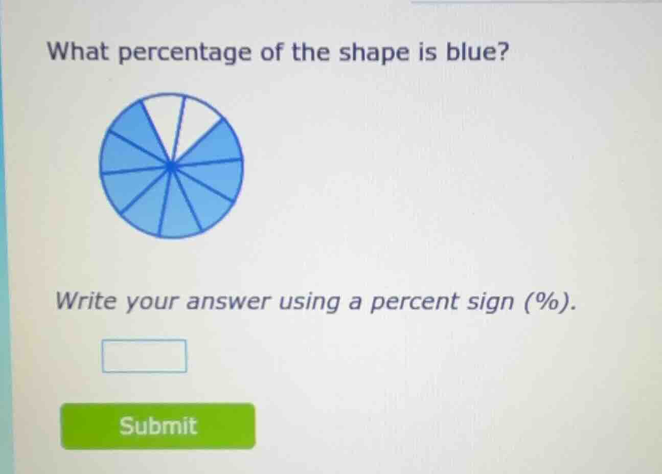 what percentage of the shape is blue? write your answer using a percent…