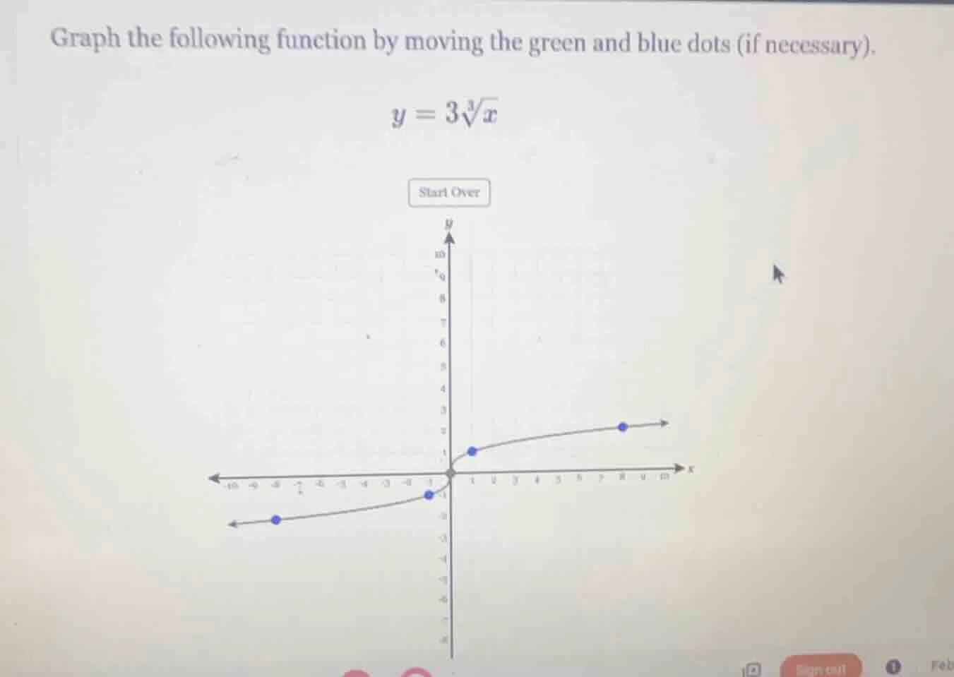 graph the following function by moving the green and blue dots (if nece…